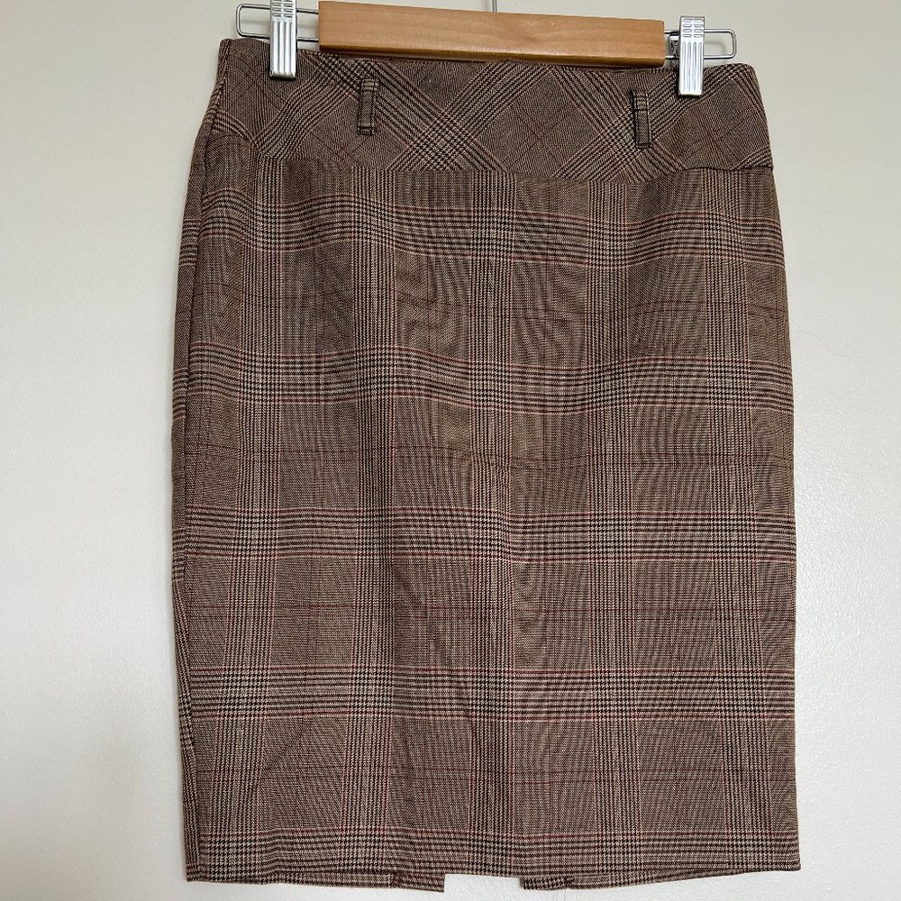 Brown plaid pencil skirt